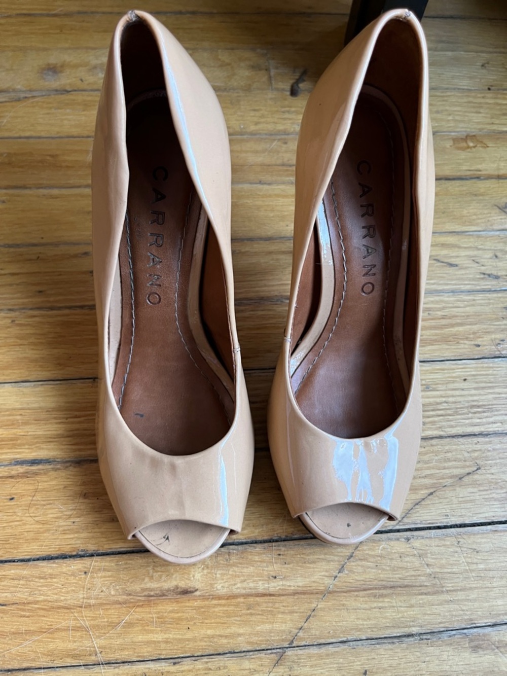 Carrano Nude Patent Peep-Toe Heels